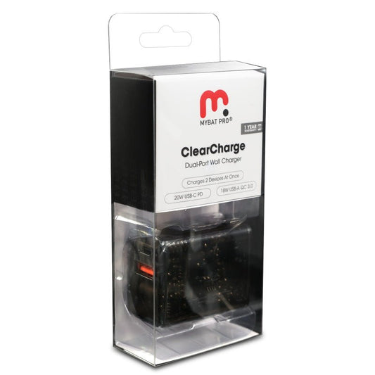 Clear 20W Dual Port Wall ChargerMyBat Pro