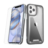 Black slim & sleek, with a texturized bumper & clear smooth back tough MyBat Pro Lux series case with tempered glass for the Apple iPhone 12 / iPhone 12 Pro