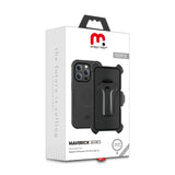 MyBat Pro Antimicrobial Maverick Series w/ MagSafe Case with Holster and Tempered Glass for Apple iPhone 15 Pro (6.1) - Gray / Black
