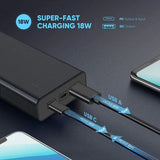 Superfast 18 Watt USB-A and USB-C Charging.