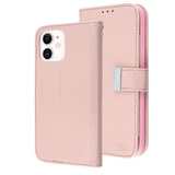 Rose Gold Sleek Xtra Wallet Case With Magnetic Closure Strap for Apple iPhone 12 Mini