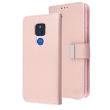 Rose Gold Sleek Xtra Wallet Case With Magnetic Closure Strap for Motorola Moto G Play (2021).