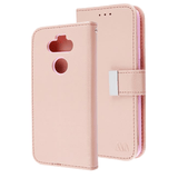 Rose Gold Sleek Xtra Wallet Case With Magnetic Closure Strap for LG K31, Aristo 5, Tribute Monarch.