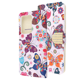 Multi Color Butterflies Diamond Wallet Case with Bedazzled Closure Strap for Samsung Galaxy S20 Ultra