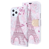 Eiffel Tower Diamond Wallet Case with Bedazzled Closure Strap for Apple iPhone 12 & iPhone 12 Pro.
