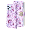 Purple Flowers Diamond Wallet Case with Bedazzled Closure Strap for Apple iPhone 12 Pro Max