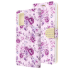 Purple Flowers Diamond Wallet Case with Bedazzled Closure Strap for Samsung Galaxy S20 Plus